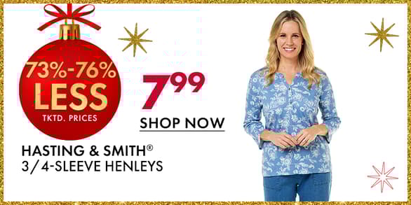 $7.99 Hasting & Smith 3/4 Sleeve Henleys
