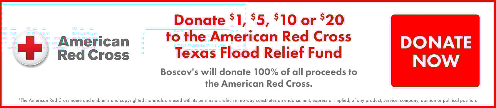 Donate $1, $5, $10 or $20 to the American Red Corss Texas Flood Relief Fund