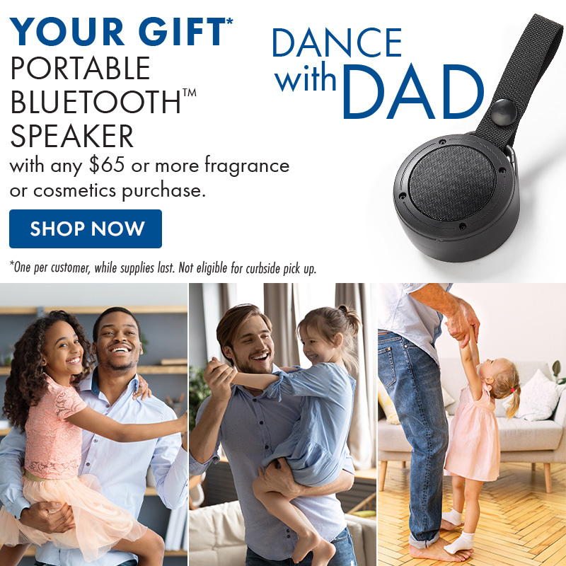 FREE Portable Bluetooth Speaker with any $65 or more fragrance or cosmetics purchase.