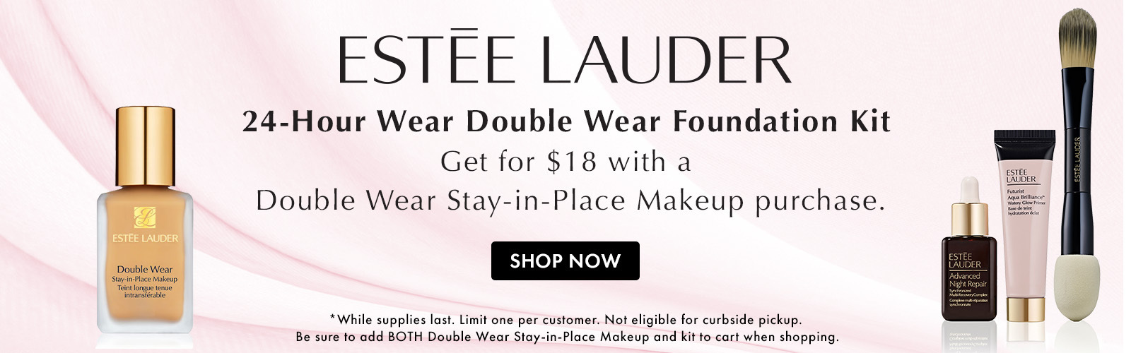 Estee Lauder Double Wear Foundation Kit just $18 with a Double Wear Stay-in-Place Makeup purchase.