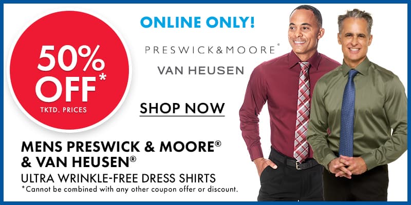 50% OFF tktd. prices Mens PRESWICK & MOORE & VAN HEUSEN® Ultra Wrinkle-Free Dress Shirts