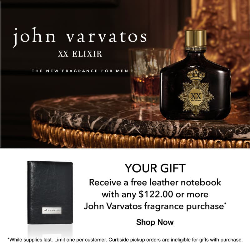 FREE leather notebook with any $122 or more purchase from the John Varvatos Fragrance Collection.