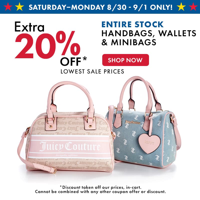20% Off Lowest Sale Prices Entire Stock Handbags, Wallets & Minibags