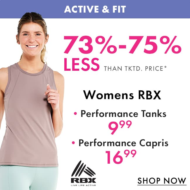73%-75% Less Than Tktd Price Womens RBX Tees and Capris