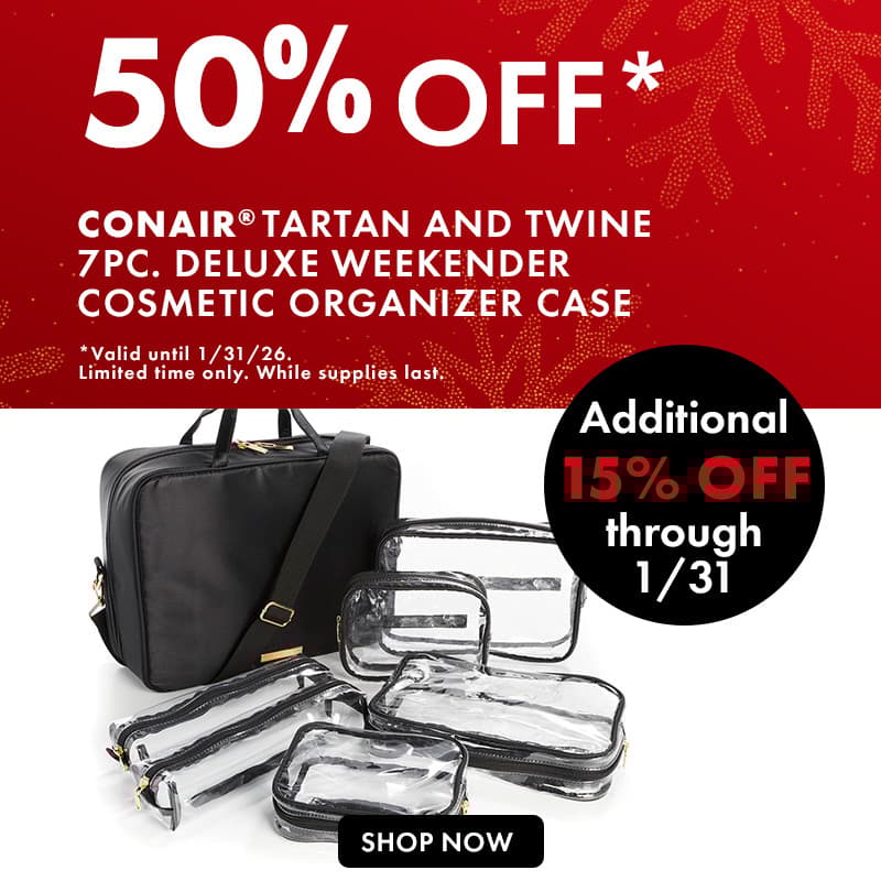 50% Off Conair Tartan & Twine 7Pc Deluxe Weekender Cosmetic Organizer Case