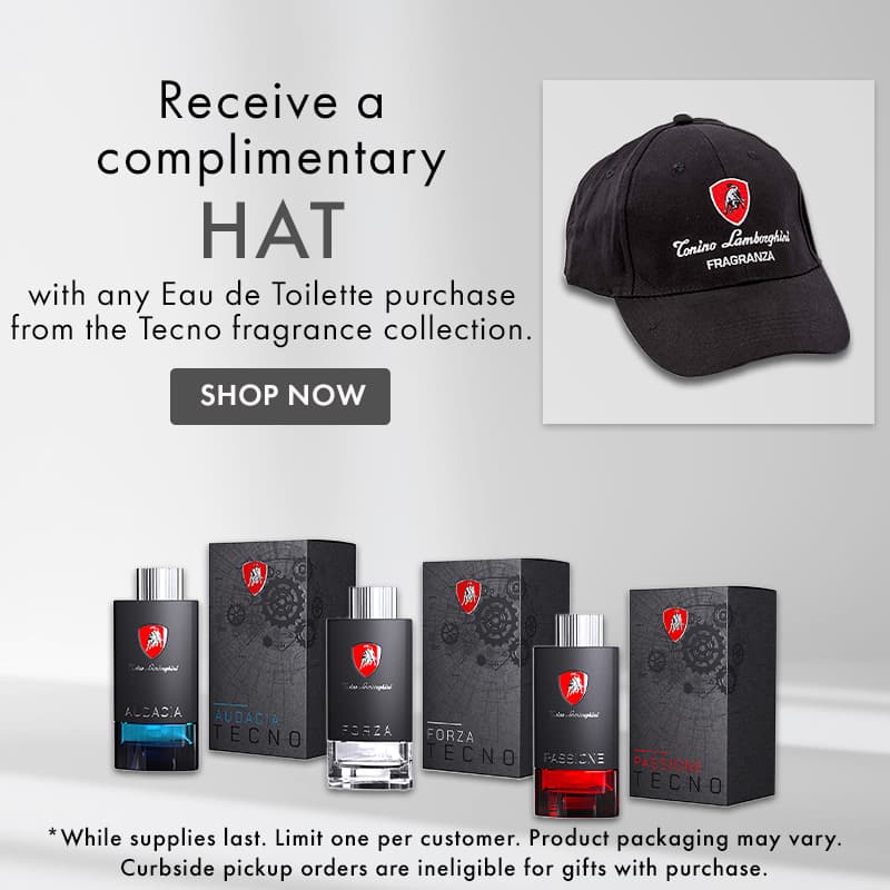 FREE Tecno Hat with any Eau de Toilette purchase from the Tecno fragrance collection.