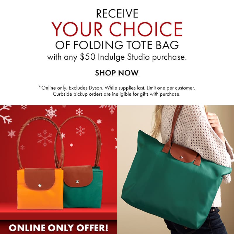 Your Choice of Folding Tote Bag with any $50 Indulge Studio purchase