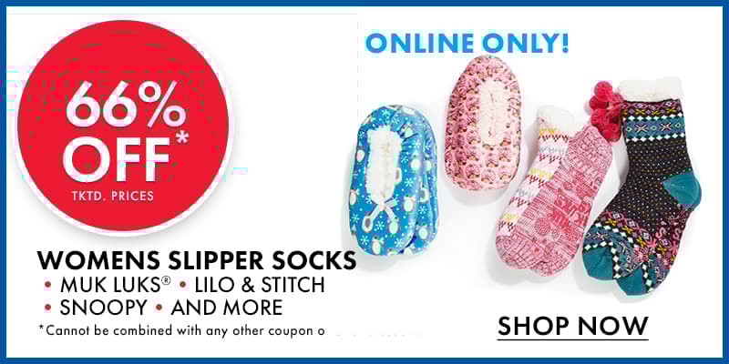  66% OFF tktd. Prices Womens SLIPPER SOCKS & CABIN SOCKS •Muk Luks •Lilo & Stitch •Snoopy •And More