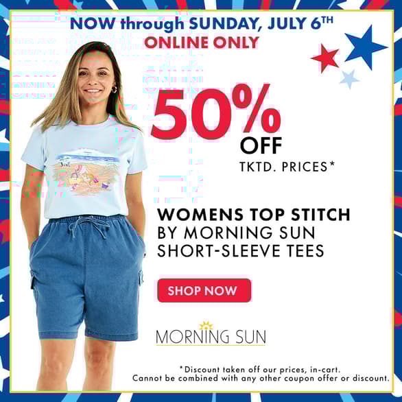 Online Only! 50% Off tktd. prices Womens Top Stitch by Morning Sun Short Sleeve Tees