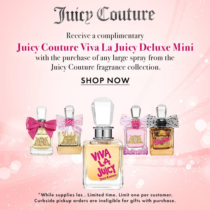 FREE Juicy Couture Viva La Juicy Deluxe Mini with purchase of any large spray from the Juicy Couture fragrance collection.