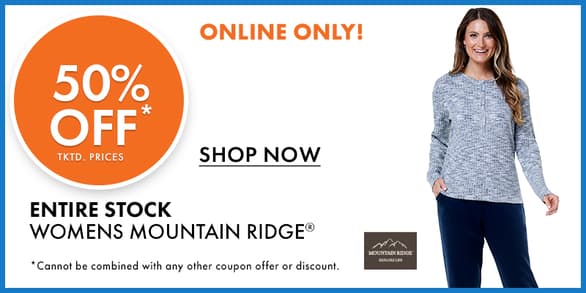 Online Only! 50% Off Entire Stock Womens Mountain Ridge
