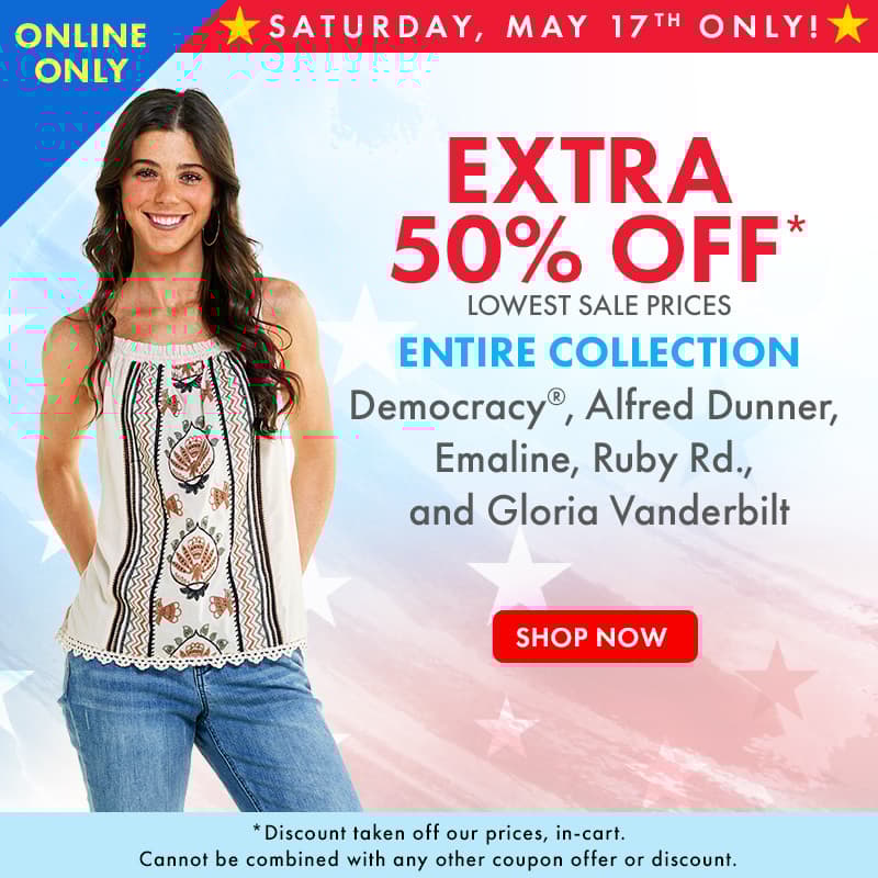 TODAY ONLY! Extra 50% Off Democracy & Gloria Vanderbilt