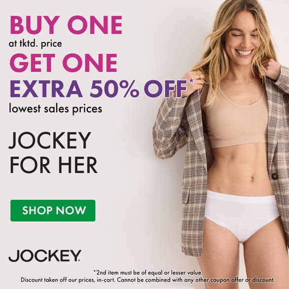Buy One at tktd. price, Get One Extra 50% Off lowest sale prices JOCKEY FOR HER