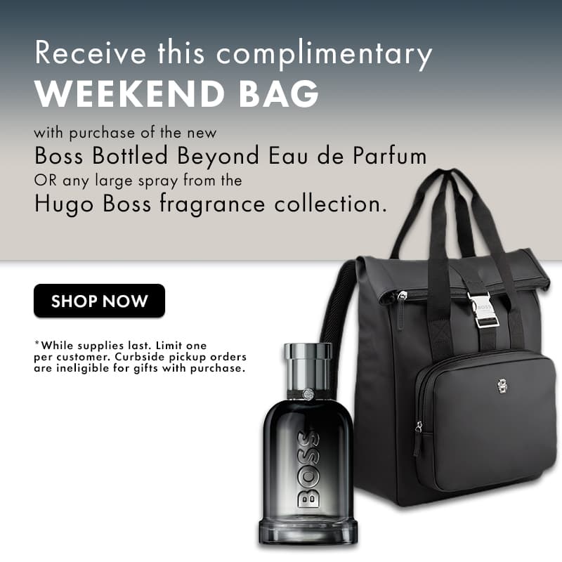 FREE weekend bag with purchase of the new Boss Bottled Beyond EDP or any large spray from the Hugo Boss fragrance collection.