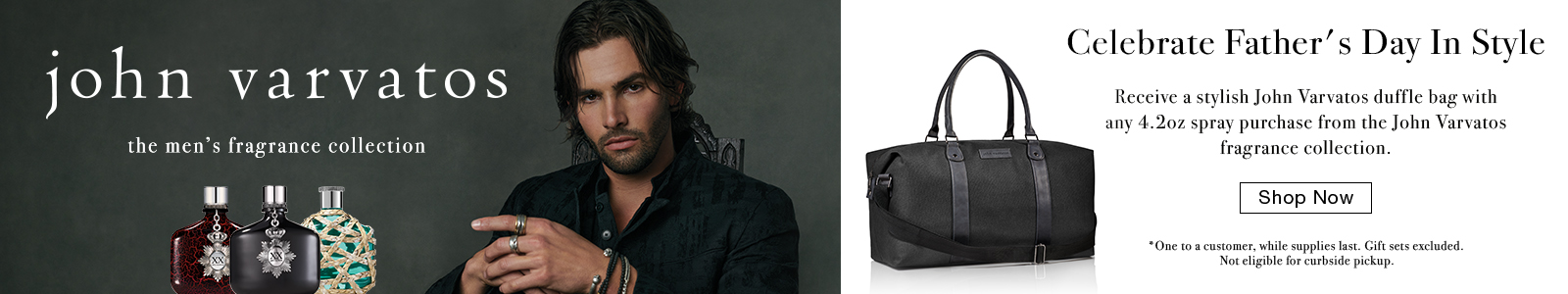 Receive a FREE Duffle Bag with any large spray purchase from the John Varvatos fragrance collection.