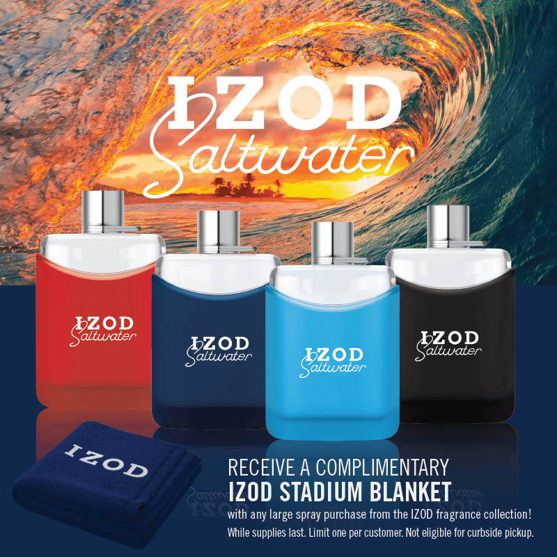 FREE IZOD stadium blanket with any large spray purchase from the IZOD fragrance collection.