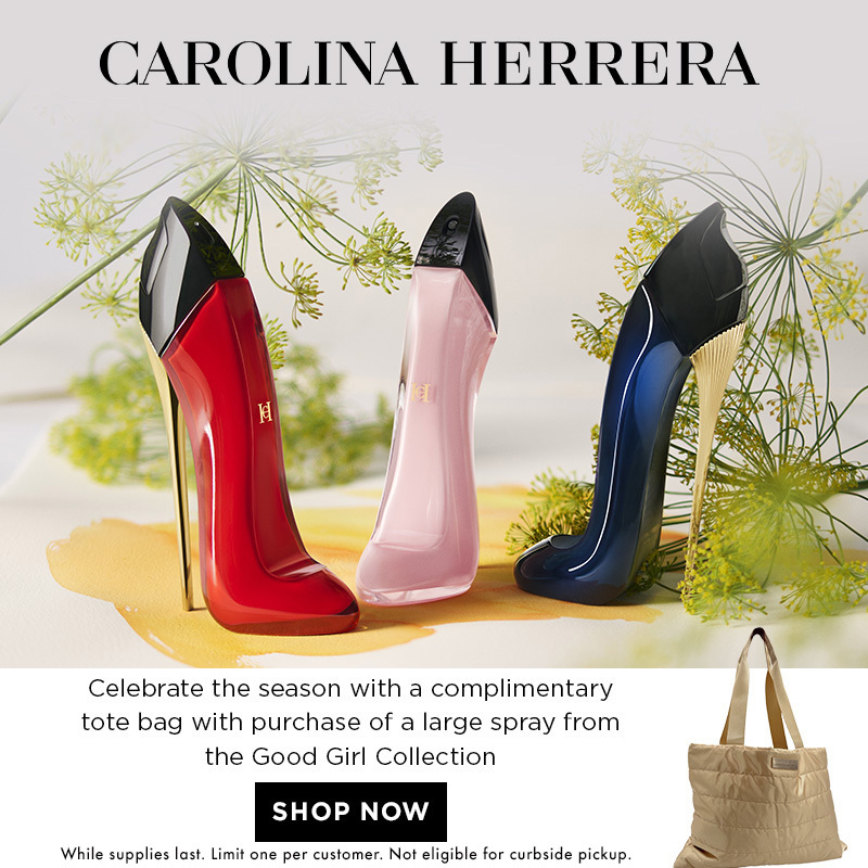 FREE Puffer Tote with any large spray purchase from the Carolina Herrera Good Girl fragrance collection.