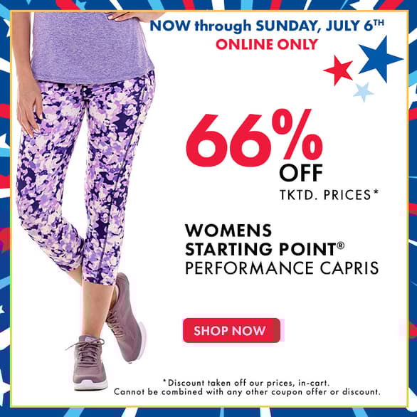 Online Only 66% Off tktd. prices Womens Starting Point Performance Capris