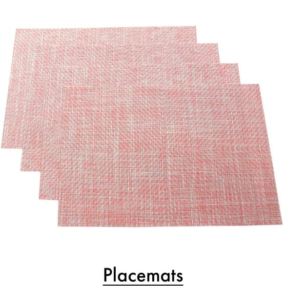 Venice Collections London Woven Spiral Table Placemats 16.9 x 13 Inches Oval Set of 6 Non-Slip Dining & Kitchen Table Mats Scarlet Red