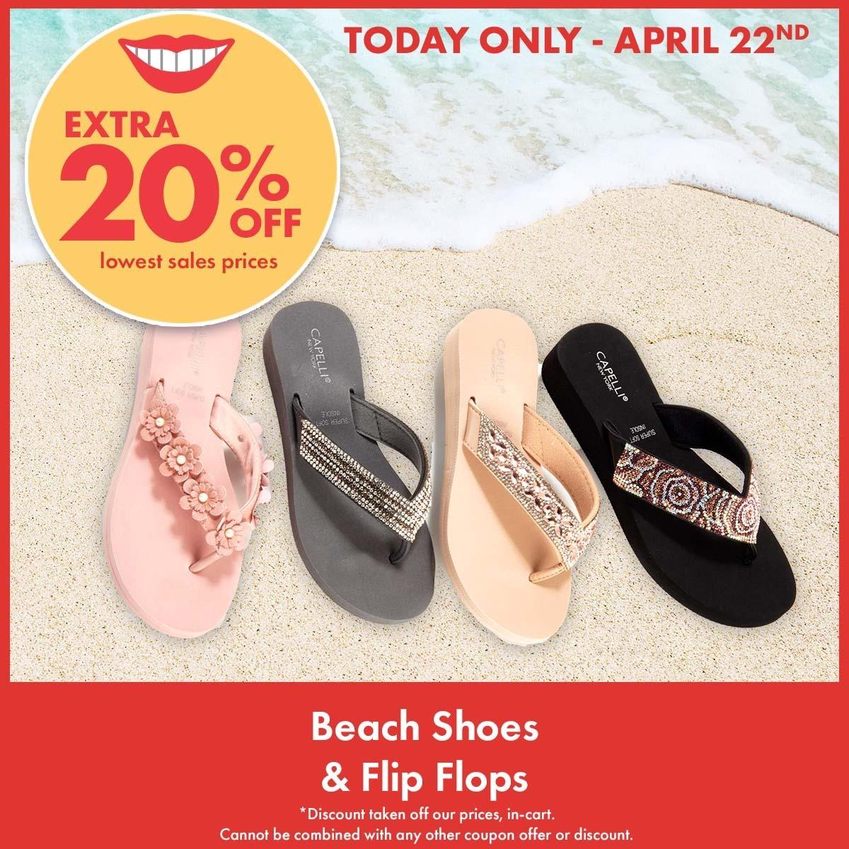 TODAY ONLY! Extra 20% off Beach Shoes & Flip Flops