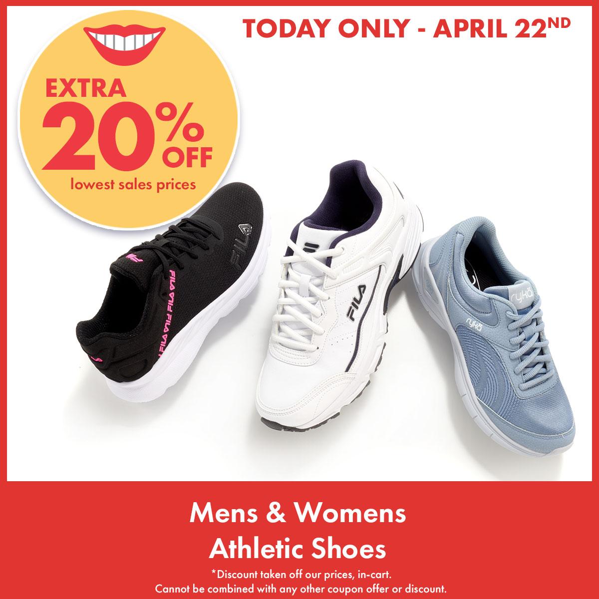 TODAY ONLY! Extra 20% off Mens & Womens Athletic Shoes