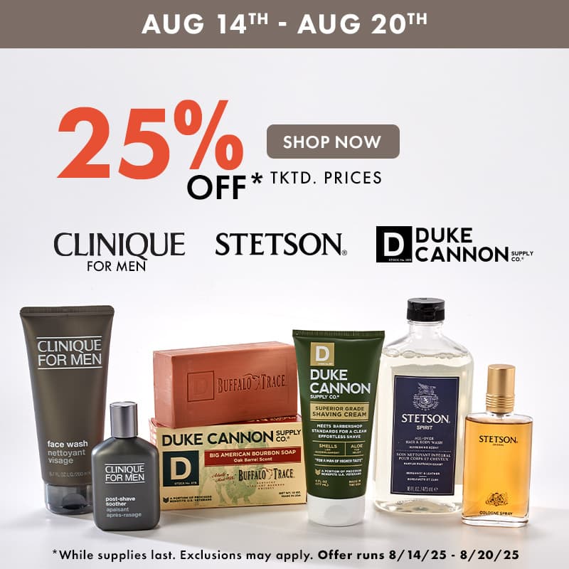 25% Off Clinique for Men, Stetson and Duke Cannon