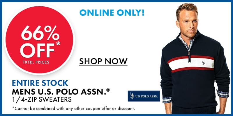 66% OFF tktd. prices  Entire Stock Mens U.S. POLO ASSN. 1/4-Zip Sweaters 