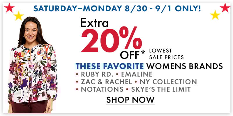 8/30-9/1 ONLY! Extra 20% Off These Favorite Womens Brands