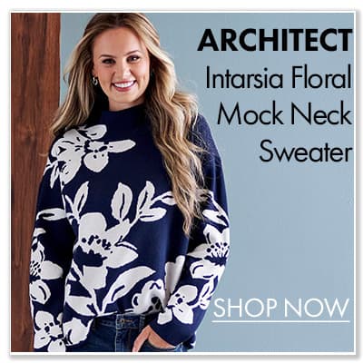 Intarsia Floral Mock Neck Sweater