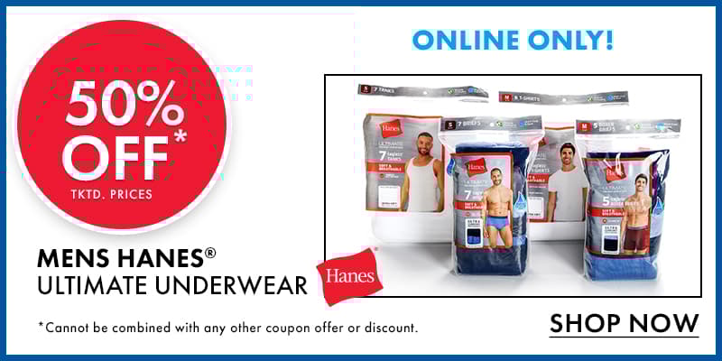 50% OFF tktd. prices Mens HANES® Ultimate Underwear 