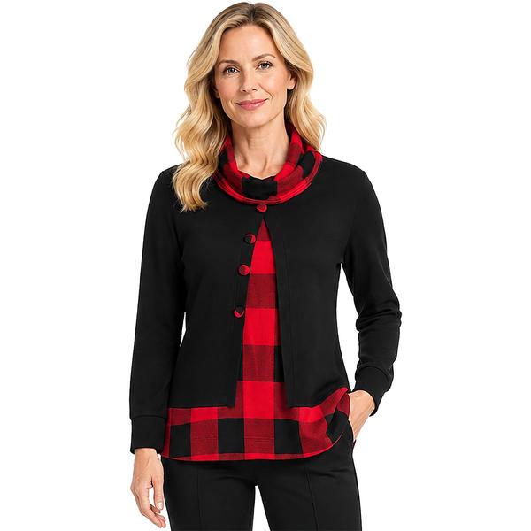 Petites Ali Miles Long Sleeve Buffalo Plaid Cowl Neck And Inset - image 