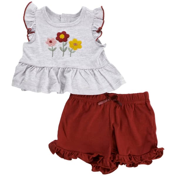 Baby Girl (NB-9M) Mini Bean(R) 2pc. Floral Applique Shorts Set - image 