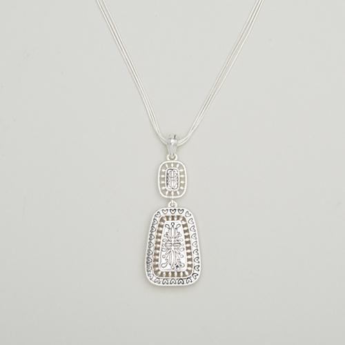 Napier Silver-Tone Etched Double Pendant Necklace - image 