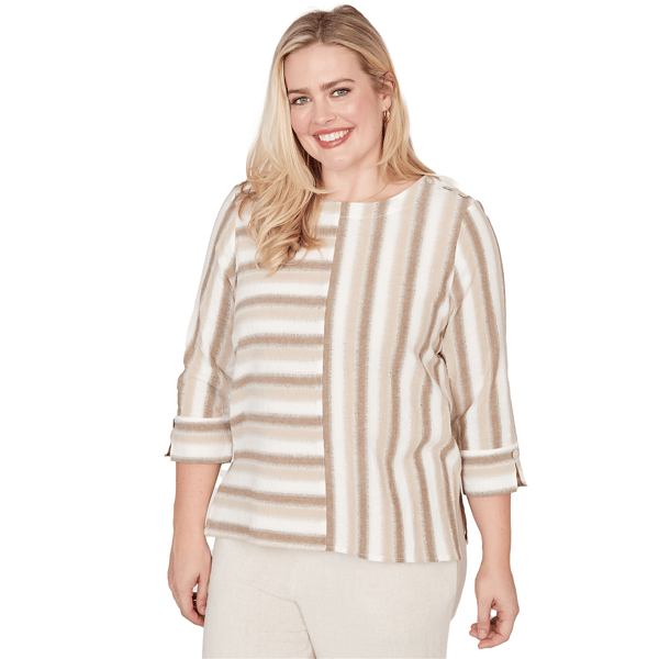 Womens Alfred Dunner Natural Wonder 3/4 Sleeve Stripe Blouse