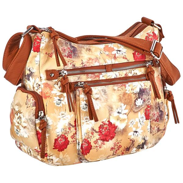 Bueno Light Washed Floral Multi Zip Hobo - Sand/White