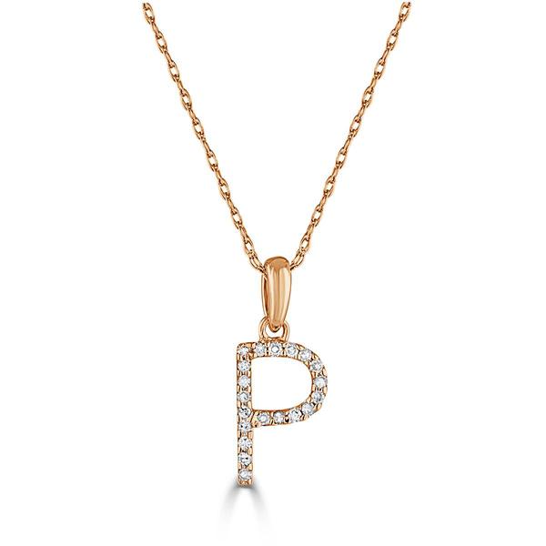 Diamond Classics(tm) 14kt. Rose Gold Initial P Letter Necklace - image 