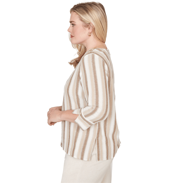 Womens Alfred Dunner Natural Wonder 3/4 Sleeve Stripe Blouse