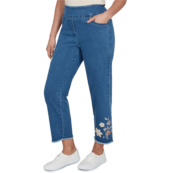 Womens Alfred Dunner Camden Market Floral Applique Pull On Jeans