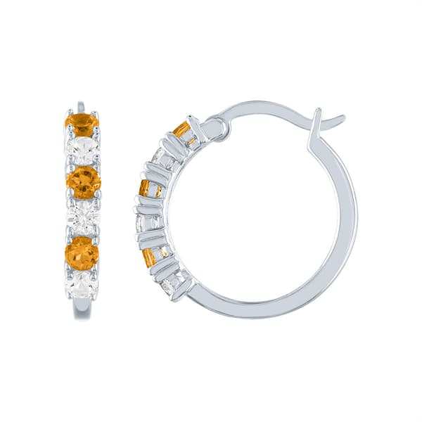 Gemstones Classics(tm) Citrine & White Sapphire Hoop Earrings - image 