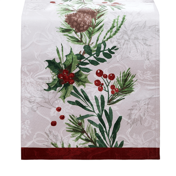 Threadmade Holly Berry Flourish Holiday Fabric Table Runner