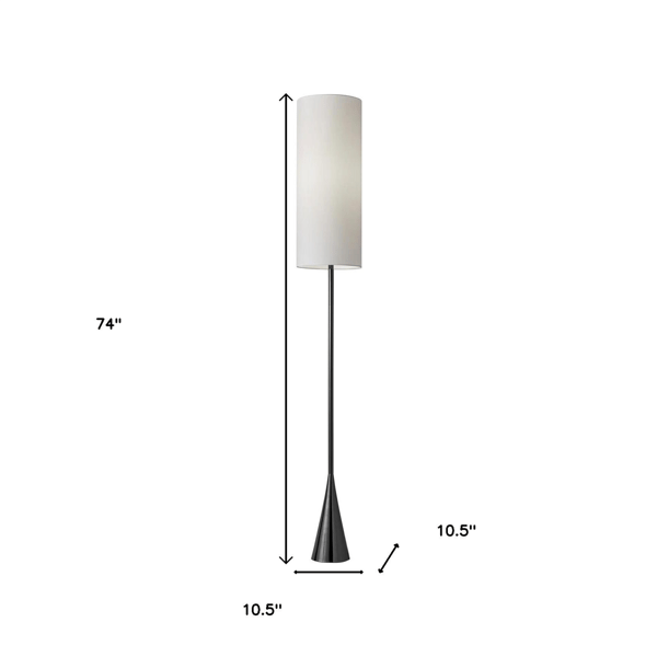HomeRoots 74in. Black Floor Lamp with White Fabric Shade
