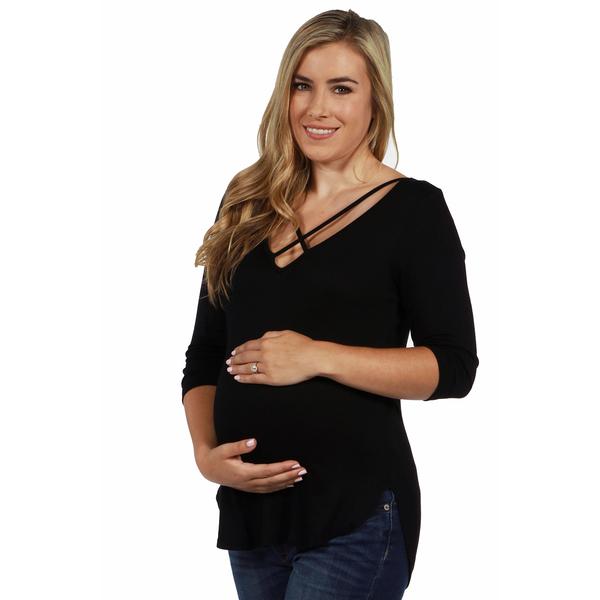 Womens 24/7 Comfort Apparel Solid Criss-Cross Tunic Maternity Top
