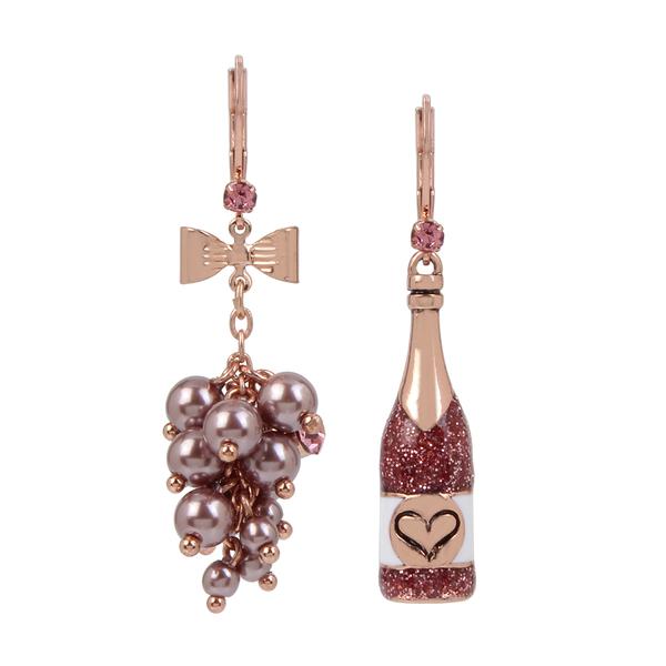 Betsey Johnson Rose Gold-Tone Mismatch Drop Earrings - image 