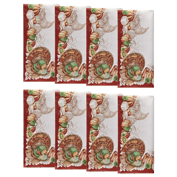 Threadmade Holiday Turkey Bordered Fall Napkins - Set of 8