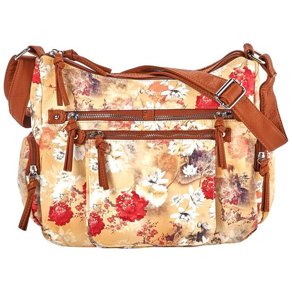 Bueno Light Washed Floral Multi Zip Hobo - Sand/White - image 