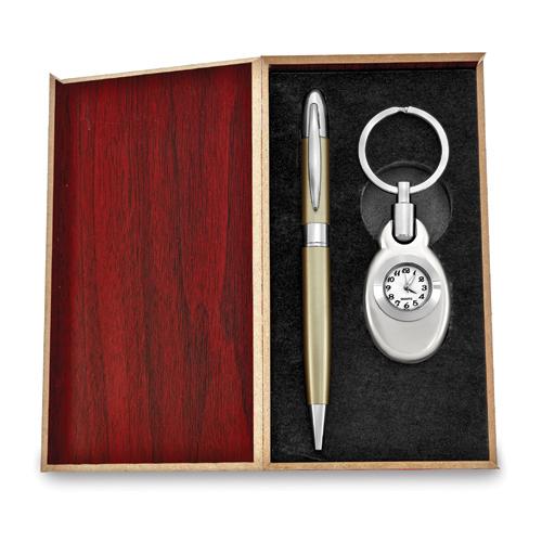 Silver-Tone Watch Key Ring & Pen Gift Set