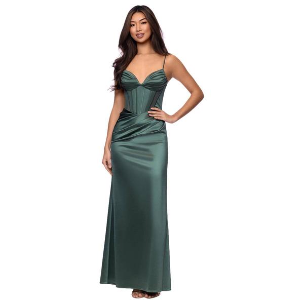 Juniors Blondie Nites Stretch Sateen Ruch Corset Maxi Dress