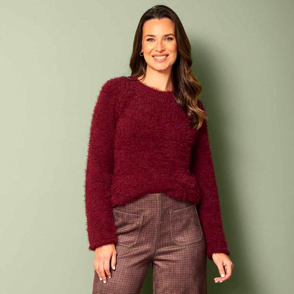 Womens Zac & Rachel Long Sleeve Eyelash Solid Crew Neck Sweater - image 