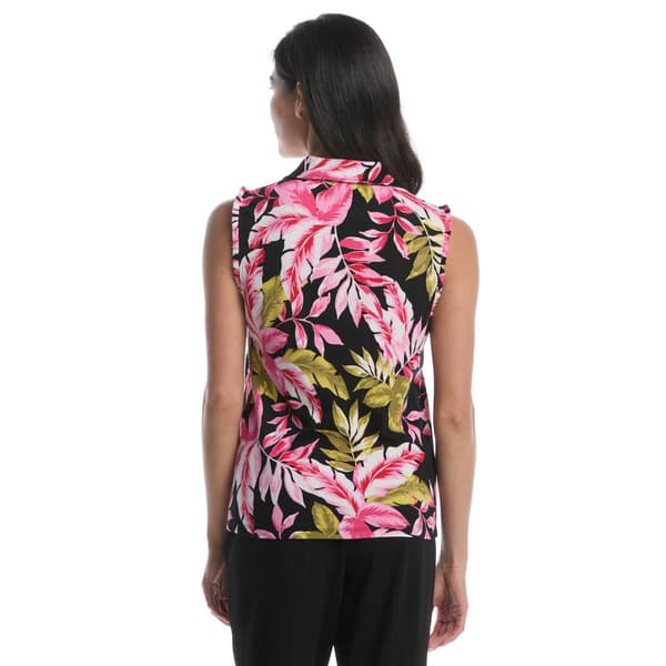 Womens Rafaella® Sleeveless Tropical Floral Ruffle Trim Polo