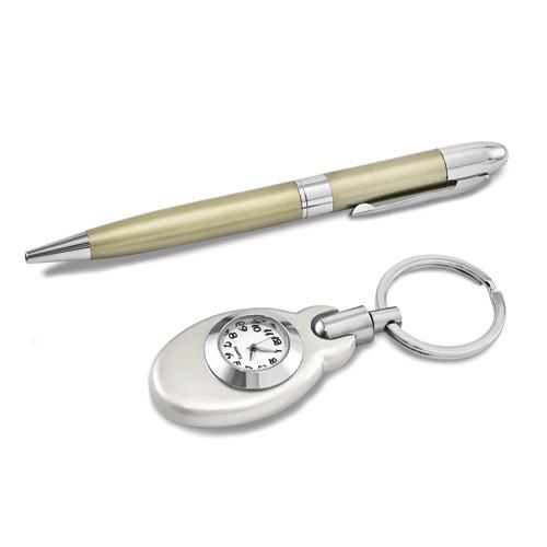 Silver-Tone Watch Key Ring & Pen Gift Set
